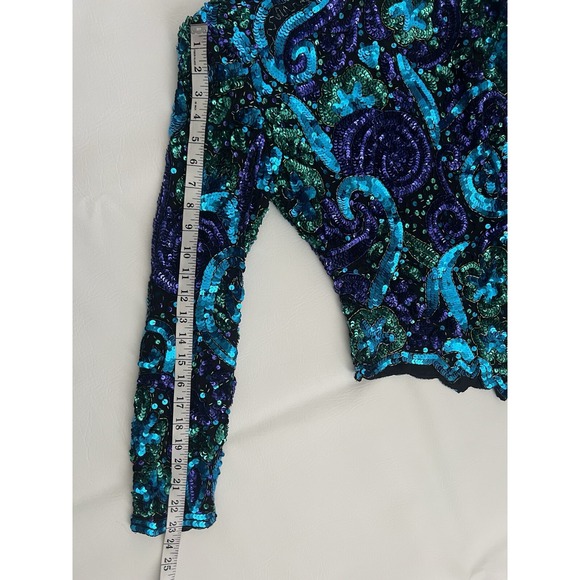 Laurence Kazar Vintage Beaded Multicolor Purple Long Sleeve Silk Top Festival - Picture 10 of 12